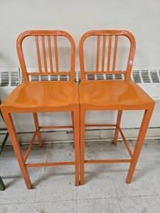 lot 25270 image: (2) Orange Bar Height Chairs