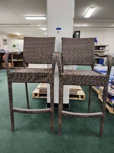 lot 48760 image: (2) Wicker Bar Height Outdoor Chairs