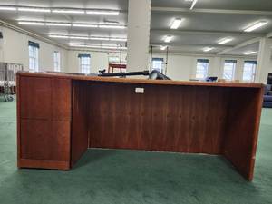 lot 48761 image: 6ft Hon Heavy Duty Wooden Desk W Filing Drawers