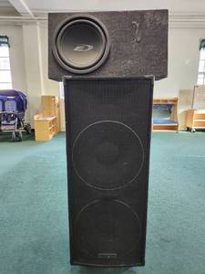 lot 48703 image: (2) Large Speakers, Alpine E12 And Community Speaker