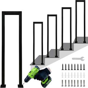 lot 49364 image: Hand Rails for Outdoor Steps, Matte Black U Shaped Handrails for Indoor Stairs, Non-Slip Stair Railing Industrial Wrought Iron Railing for Stairs Garden Loft Corridor, 1Pcs(Tall90cm3ft)