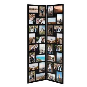 lot 49385 image: Adeco PF0545 Black Wood Hinged Folding Screen-Style Collage Picture Photo Frame 32 Openings, 4x6 - Retail $79.99