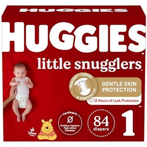 lot 49388 image: Huggies Size 1 Diapers, Little Snugglers Newborn Diapers, Size 1 (8-14 lbs), 84 Count