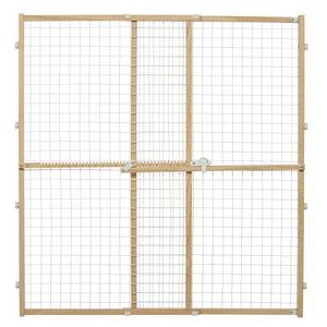 lot 49401 image: MidWest Homes for Pets Wire Mesh Pet Safety Gate Pressure Mounted Dog Gate Measures 44 Inches Tall & Expands to 29-50 Inches Wide Natural Wood & White Powder Coated Wire Mesh