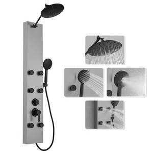 lot 49408 image: BATHLAVISH Brushed Nickel Shower Tower 304 Stainless Steel Shower Panels System with 8-inch High Pressure Rainfall Shower Head 4 Rain Massage Body Jets for Bathroom Lavatory Wash Wall Mount