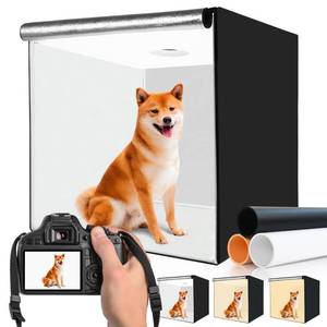 lot 49443 image: 32x32 Photo Studio Light Box for Photography, 3 Color 10-Level Adjustable Photo Box with Soft Light Cloth 32 inch Professional Photo Background Shooting Tents White Light, Soft Light, Warm Light - Retail $119.99