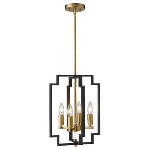 lot 49462 image: Emliviar 4-Light Lantern Chandelier, Farmhouse Dining Room Pendant Lighting, Black and Gold Finish, JE1981-D4 BKG - Retail $85.84