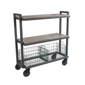 lot 49467 image: Atlantic Modular Mobile Storage Cart System, with Interchangeable Shelves & Baskets, Powder-Coated All-Steel Frame, 3-Tier, Caster Wheels for Mobility, PN 23350330, in Kale Green - Retail $83.43
