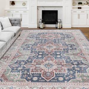 lot 49470 image: Hatppto Area Rug for Living Room, 6x9 Large Area Rug Soft Non-Slip Boho Rug Non Shedding Carpet for Bedroom Low-Pile Machine Washable Rug Oriental Vintage Rug Carpet for Dining Room - Retail $94.39