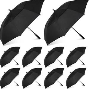 lot 49477 image: Jexine 10 Pcs Large Automatic Open Golf Umbrella 62 Inch Double Canopy Rain Umbrella Windproof Waterproof Heavy Duty Oversize Extra Vented Stick Umbrella for Men Women Family Travel Sports (Black) - Retail $83.12