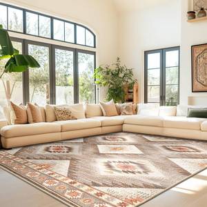 lot 49479 image: BESTSWEETIE 8x10 Area Rugs, Washable 8x10 Rug, Non Slip Floor Carpet, Low Pile Water Repellent, Ultra Soft Moroccan Rugs for Living Room Bedroom Indoor-CreamCamel - Retail $125.22