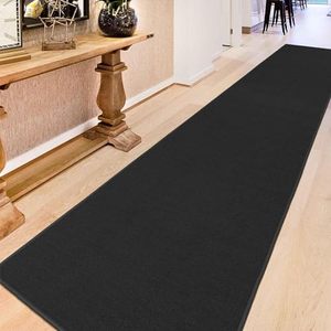 lot 49486 image: Machine Washable Modern Solid Design Non-Slip Rubberback 2x12 Traditional Runner Rug for Hallway, Kitchen, Bedroom, Living Room, 110 x 12, Black