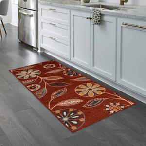 lot 49488 image: Maples Rugs Reggie Floral Runner Rug - Made in USA - Washable, Non Slip Mats for Kitchen, Hallway, and Laundry Room, 2 x 5, Merlot