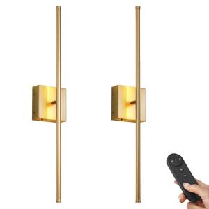 lot 49505 image: KARTOOSH Battery Operated Wall Sconces with Remote Control, Dimmable Wall Sconces Set of Two, 350°Rotate, 3000K LED Gold Wireless Wall Light for Living Room, Hallway, Bedroom, 28.3 Inch (2 Pack) - Retail $157.79