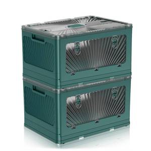 lot 49519 image: Sindax 2 Pack Storage Bins with Lids - 13.8 Gallon Collapsible Large Storage Bins with Wheels and Door, Stackable Storage Bins for Clothing, Blankets, Books, Bedding
