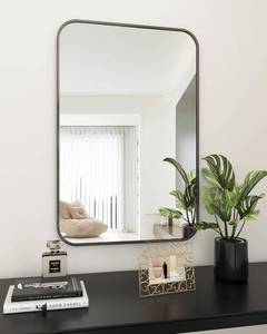 lot 49520 image: BEAUTYPEAK 24 x 36 Rectangular Aluminum Alloy Frame Wall Mounted Bathroom Mirror with Rounded Corners, Black