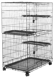 lot 49521 image: Amazon Basics Large 3-Tier Cat Durable,Pliable Cage Playpen Box Crate Kennel - 35.8L x 22.4W x 50.6H, Black - Retail $87.35