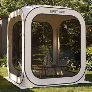 lot 49526 image: East Oak 67 x 67 Screen House with UV Protection 3 Person Beige Polyester Canopy, Steel Poles, Easy Water Cleaning, UPF 50 - Retail $120