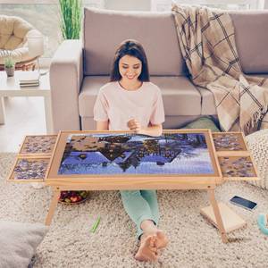 lot 49527 image: Puzzle Board 1500 Pieces,34.3��x 26.5�� Jigsaw Puzzle Table with 4 Drawers and Cover,Portable Puzzle Table with Folding Legs for Adults and Teens - Retail $79.19