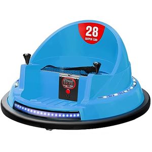 lot 49533 image: APRILSOUL 12V Electric Ride On Bumper Car for Kids & Toddlers 2-8 Years Old, 3-Speeds Baby Bumping Toy Gifts WRemote Control, LED Lights, Bluetooth, 360° Spin and DIY Sticker, Blue - Retail $125.12