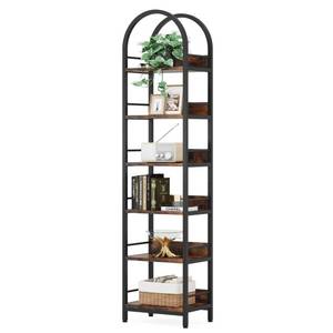lot 49536 image: LITTLE TREE 78.7 Inches Tall Arched Bookshelf, 6 Tiers Skinny Open Bookcase with Metal Frame, Freestanding Corner Display Shelves Rack for Living Room, Home Office, Brown - Retail $97.07