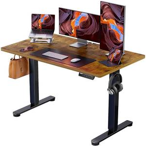 lot 49538 image: ErGear Height Adjustable Electric Standing Desk, 48 x 24 Inches Sit Stand up Desk, Memory Computer Home Office Desk with Splice Board (Vintage Brown)