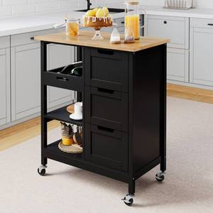 lot 49540 image: YITAHOME Kitchen Island with Storage, Kitchen Cart for Home, Rolling Serving Utility Trolley Cart on Wheel with 3 Drawers and 3 Storage Shelves, Kitchen Serving Cart for Dining Room, Bar, Black - Retail $106.1