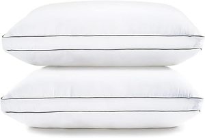 lot 49545 image: LANE LINEN Gusseted Soft Bed Pillows Standard Size Set of 2 for Sleeping, Back, Stomach or Side Sleepers, Down Alternative, White - 20 x 26 Inches