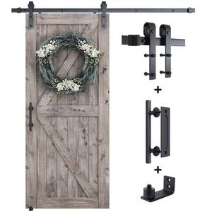 lot 49547 image: SMARTSTANDARD 6.6FT Sliding Barn Door Hardware Kit (Include 6.6ft Track Kit & Pull Handle Set & Floor Guide), Smoothly and Quietly, Easy to Install, Fit 36-40 Wide Door Panel (J Shape)