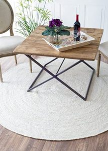 lot 49555 image: FRELISH DECOR Handwoven Jute Area Rug - Off-White Round Rustic Vintage Beige Braided Reversible Rug - Eco Friendly Rug for Bedroom - Kitchen - Living Room - Farmhouse (4 Round - Off-White)