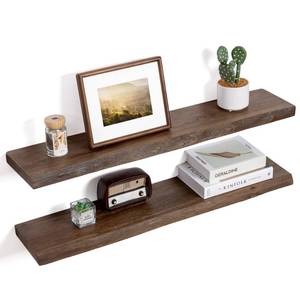 lot 49556 image: FLYJOE Floating Shelves for Wall Decor, Rustic Solid Elm Wood Floating Shelves Wall Mounted, Wall Shelves with Invisible Bracket for Living Room Bathroom Kitchen, 36 Inch Set of 2, Walnut - Retail $112.06