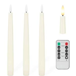 lot 31003 image: Flameless Taper Candles with 3D Wick, 9.6 Real Wax LED Candles with Remote and Timer, 3 Pack Flickering Candlesticks Battery Operated, Classic Tall Taper Candles for Home, Wedding, Party, Ivory