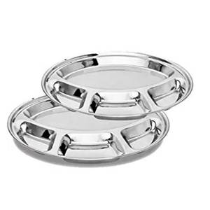 lot 31030 image: IndiaBigShop Stainless Steel Round Dining Plate 4 Compartment Thali, Dinner plates, Steel Plates, Restaurant Steel Plates, Dinner Partie Plates, Lunch Dinner Plates - 11.5 Inch - Set of 4