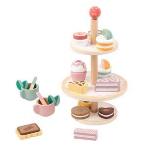 lot 31039 image: Wooden Dessert Cake Tea Party Set for Little Girls Toys, Pretend Play Kids Tea Set for Toddlers Wood Toys, Wooden Play Food Kitchen Accessories Sets for Kids (Dessert Tea)