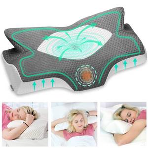 lot 31042 image: Elviros Cervical Memory Foam Pillow for Neck and Shoulder Pain, Ergonomic Orthopedic Sleeping Neck Contoured Support for Side, Back and Stomach Sleepers (Dark Grey-S)