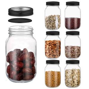 lot 31045 image: novelinks 32 OZ Clear Plastic Mason Jars with Airtight Lids - Plastic Mason Jars 32 OZ Plastic Jars with Lids for Kitchen & Household Storage (6 PACK, Black)