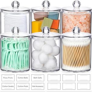 lot 31048 image: AOZITA 6 Pack Acrylic Qtip Holder Dispenser for Cotton Ball, Cotton Swab, Cotton Round Pads, Floss - Clear Plastic Apothecary Jar Set, Bathroom Canister Storage Organization, Vanity Makeup Organizer