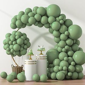 lot 31073 image: RUBFAC 129pcs Vintage Green Balloons Different Sizes 18 12 10 5 Inches Sage Green Latex Balloon Garland Arch for Masquerade Party Decorations Birthday Baby Shower Wedding Party Supplies