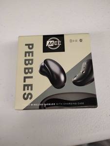 lot 31077 image: Mee Truly wireless earbuds pebbles earbuds truly wireless changing case included 8-16 hours playtime 4 gram weight sweat and water IPX4 resistant gaming mode built in headset