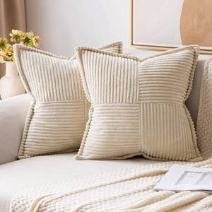 lot 31082 image: MIULEE Corduroy Pillow Covers with Splicing Set of 2 Super Soft Boho Striped Pillow Covers Broadside Decorative Textured Christmas Throw Pillows for Couch Cushion Livingroom 18x18 inch, Beige