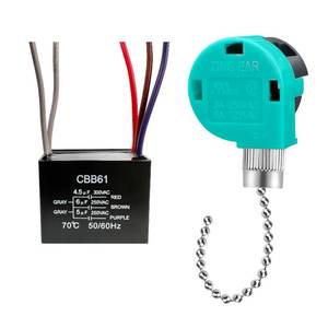 lot 31083 image: YukiHalu Ceiling Fan Pull Chain Switch 3 Speed 4 Wire, Ceiling Fan Capacitor CBB61 4.5uf  6uf  5uf 5 Wire 250V, Light Switch for Fan and Light