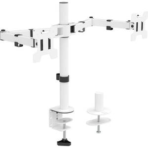 lot 31088 image: WALI Dual LCD Monitor Fully Adjustable Desk Mount Stand Fits 2 Screens up to 27 inch, 22 lbs. Weight Capacity per Arm (M002-W), White