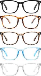 lot 31093 image: CCVOO 5 Pack Reading Glasses Blue Light Blocking, Filter UV RayGlare Computer Readers Fashion Nerd Eyeglasses WomenMen (C1 Mix, 1.0)
