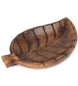 lot 31094 image: NIRMAN - Decorative Tray Wooden Leaf Design Serving Tray Platter Breakfast Table Kitchen Dcor