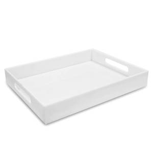 lot 31096 image: White Acrylic Serving Tray 11x14 Inch-Serving Coffee Appetizer Breakfast-Kitchen Countertop Tray, Makeup Drawer Organizer, Vanity Table Tray for Bath, Ottoman Tray, Decorative Tray with Handles