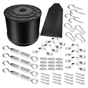 lot 31109 image: YQL Outdoor String Lights Hanging Kit,Globe String Lights Suspension Kit,164ft Black Vinyl-Coated 304 Stainless Steel Cable,String Light Guide Wire,Hook & Eye Turnbuckle Wire Rope Tension