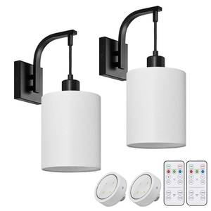 lot 31111 image: SURAIELEC Battery Operated Wall Sconces Set of Two, Wireless Sconces Wall Decor with Remote Control, 3 Color Temperatures, Dimmable Indoor Wall Lights for Living Room Bedroom, White Linen Shade
