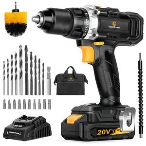 lot 31118 image: Cordless Drill, 20V Max Lithium-Ion Drill Driver Kit with 2 Variable Speeds, 41pcs Accessories, 161 Torque Setting, Built-in LED for Drilling Wood, Soft Metal, Plastic, C P CHANTPOWER