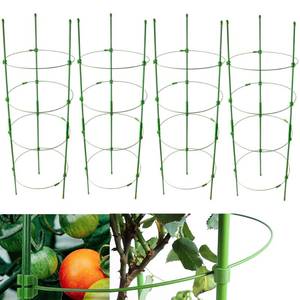 lot 31123 image: Adjustable Tomato Plant Support Cages 36 inches Garden Cucumber Trellis, Stake with 4 Adjustable Support Rings for VegetablesFlowersFruitRose Vine Climbing Plants 4 Pack �