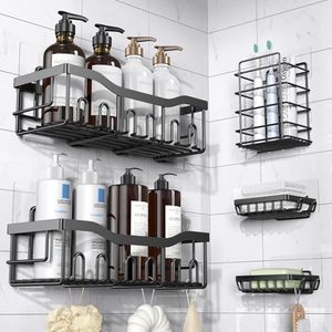 lot 31139 image: EUDELE Adhesive Shower Caddy, 5 Pack Rustproof Stainless Steel Bath Organizers With Large Capacity, No Drilling Shelves for Bathroom Storage & Home Decor